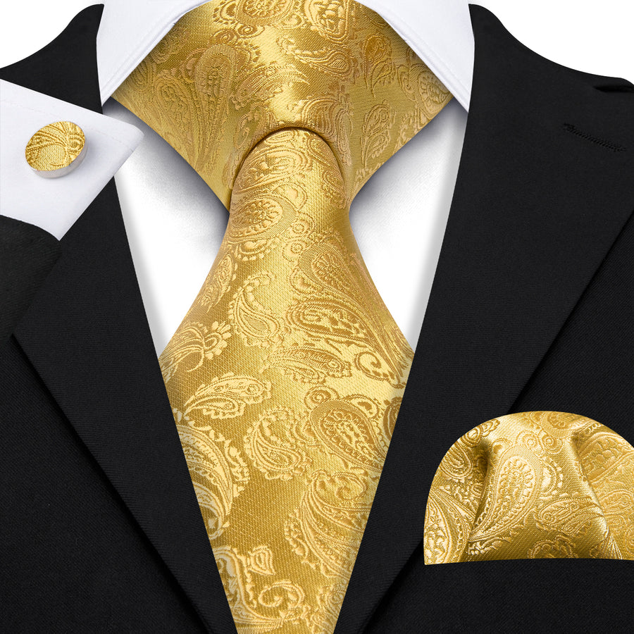 Gold Paisley XL Tie, Pocket Square and Cufflinks tie sets - Sophisticated Gentlemen