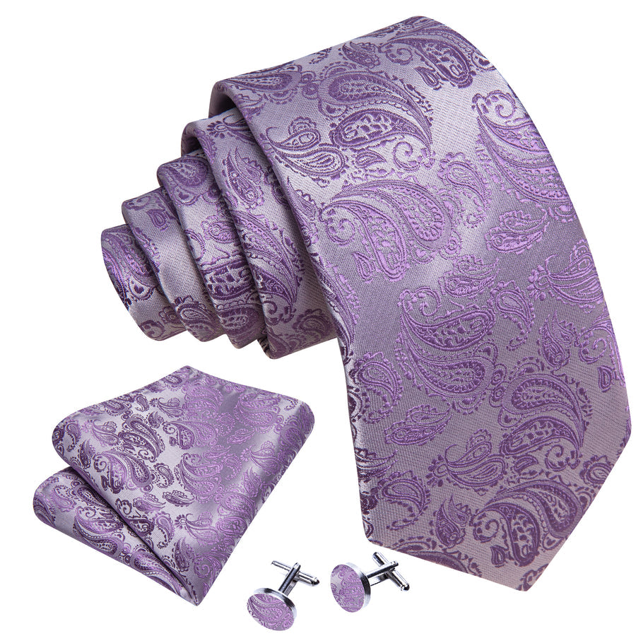 Pale Purple Paisley XL Tie, Pocket Square and Cufflinks tie sets - Sophisticated Gentlemen