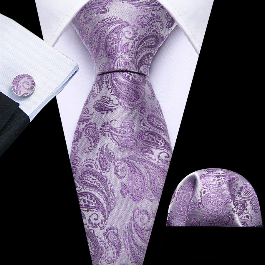 Pale Purple Paisley XL Tie, Pocket Square and Cufflinks tie sets - Sophisticated Gentlemen