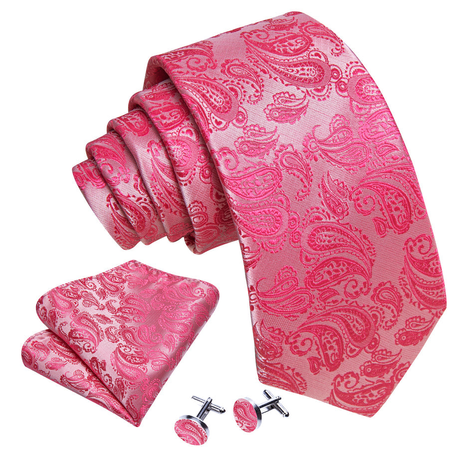Rose and Red Paisley XL Tie, Pocket Square and Cufflinks tie sets - Sophisticated Gentlemen