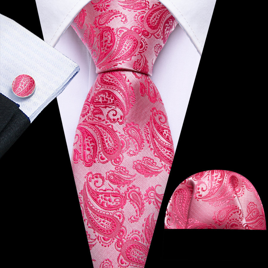 Rose and Red Paisley XL Tie, Pocket Square and Cufflinks tie sets - Sophisticated Gentlemen