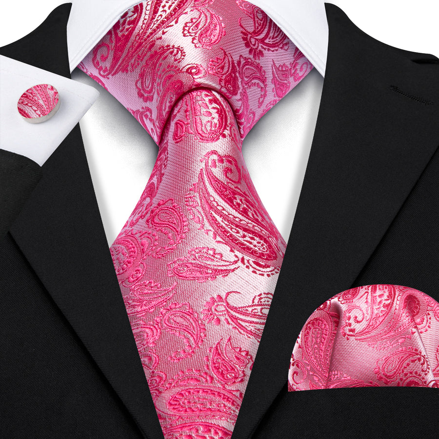 Rose and Red Paisley XL Tie, Pocket Square and Cufflinks tie sets - Sophisticated Gentlemen