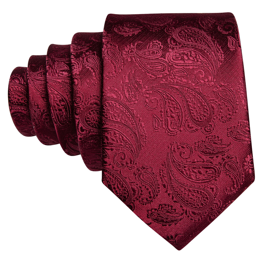 Red Paisley Silk XL Tie, Pocket Square and Cufflinks tie sets - Sophisticated Gentlemen