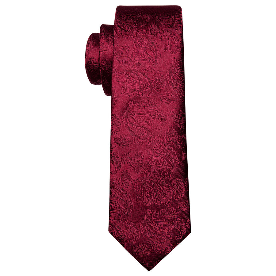 Red Paisley Silk XL Tie, Pocket Square and Cufflinks tie sets - Sophisticated Gentlemen