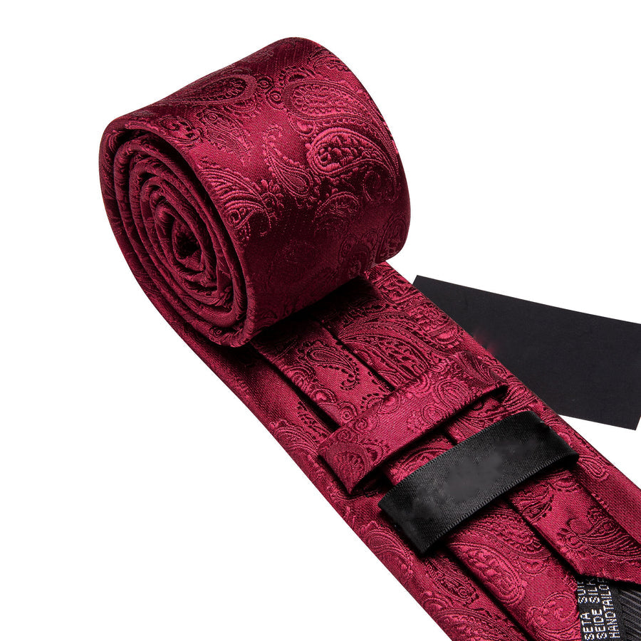 Red Paisley Silk XL Tie, Pocket Square and Cufflinks tie sets - Sophisticated Gentlemen