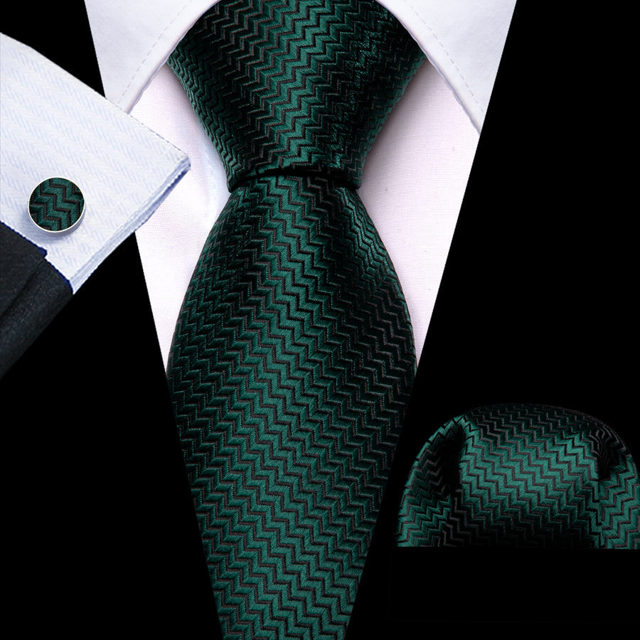 Dark Green Silk XL Tie, Pocket Square and Cufflinks Dark Green Silk XL Tie, Pocket Square and Cufflinks