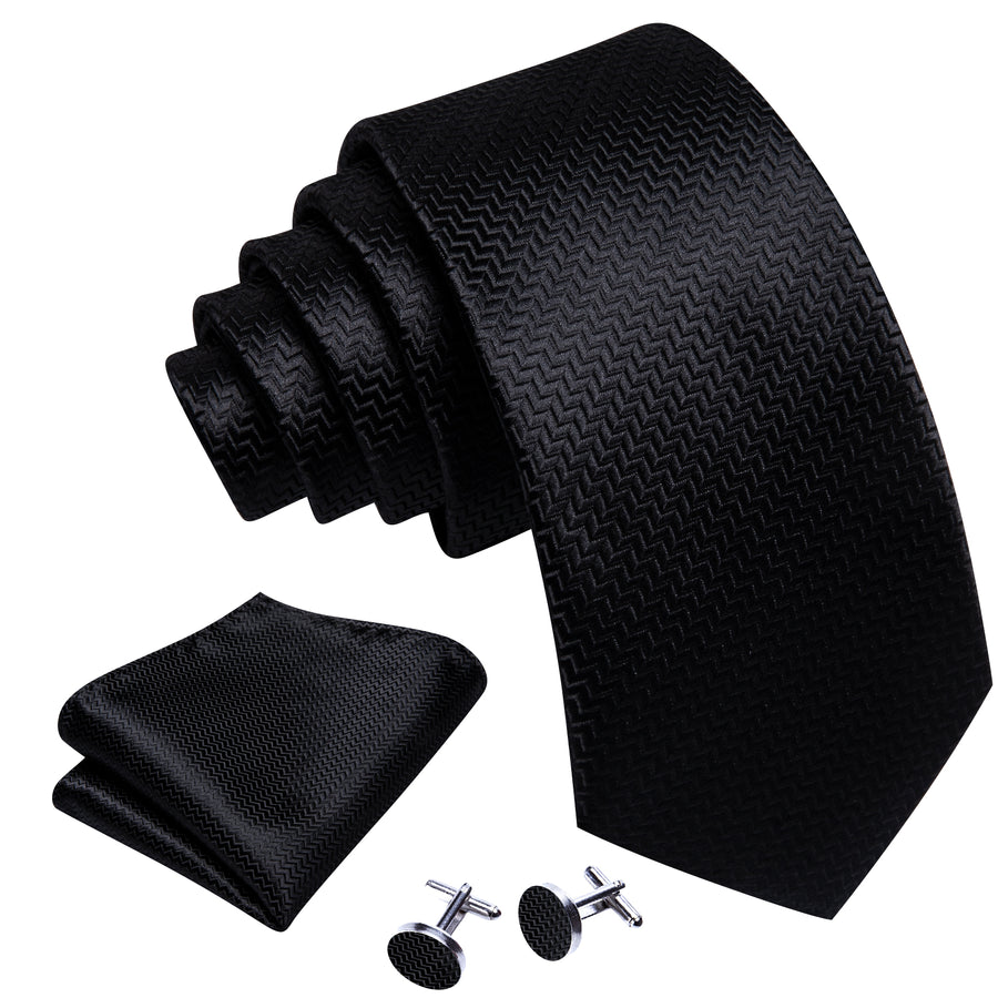 Pure Black Ornament XL Tie, Pocket Square and Cufflinks tie sets - Sophisticated Gentlemen