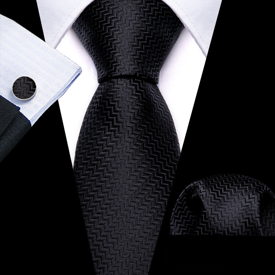 Pure Black Ornament XL Tie, Pocket Square and Cufflinks tie sets - Sophisticated Gentlemen