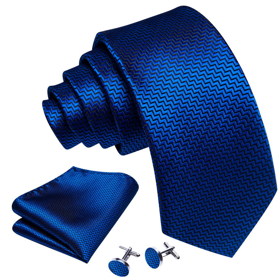 Pure Blue Ornament XL Tie, Pocket Square and Cufflinks tie sets - Sophisticated Gentlemen