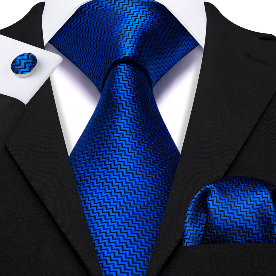 Pure Blue Ornament XL Tie, Pocket Square and Cufflinks tie sets - Sophisticated Gentlemen