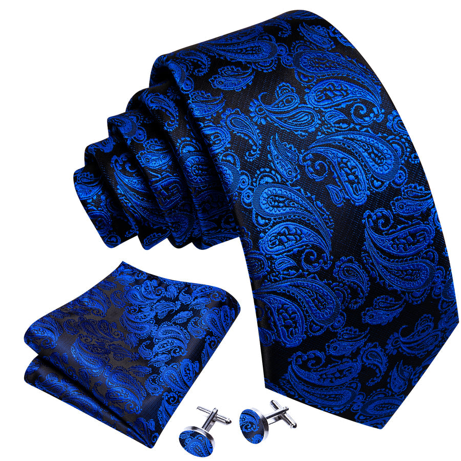 Deep Blue Paisley XL Tie, Pocket Square and Cufflinks tie sets - Sophisticated Gentlemen
