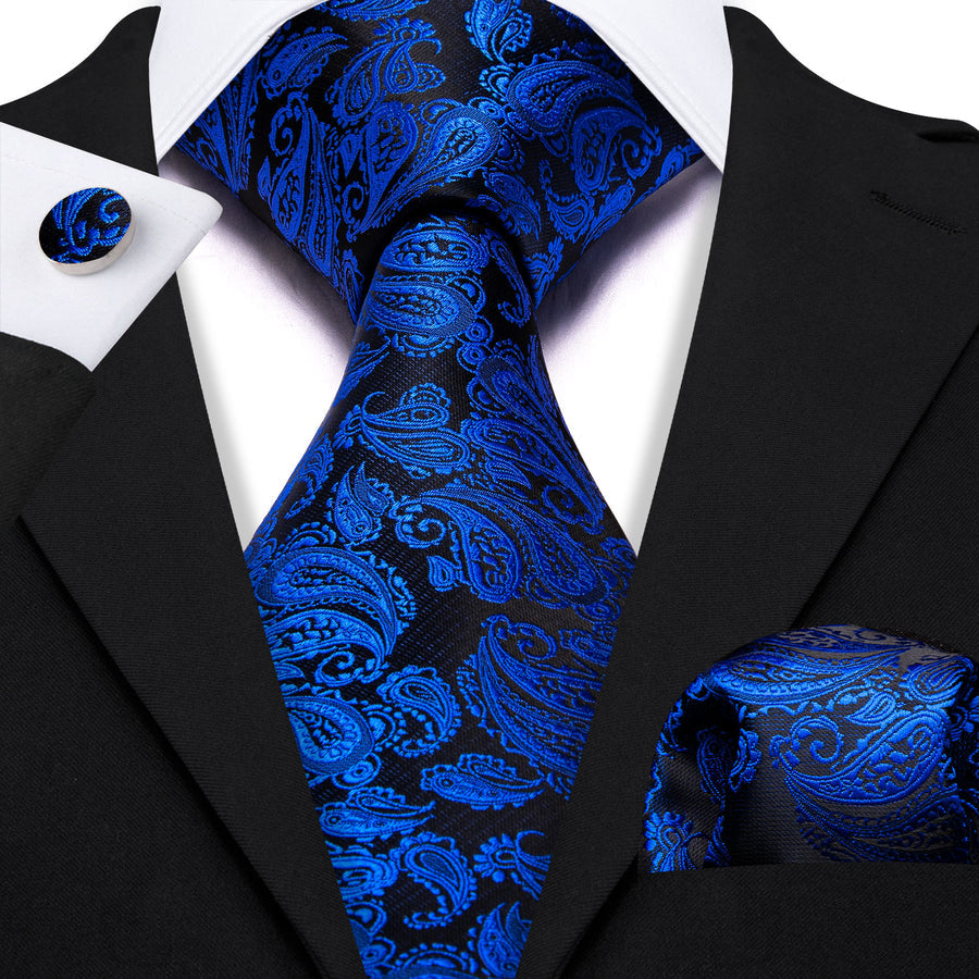 Deep Blue Paisley XL Tie, Pocket Square and Cufflinks tie sets - Sophisticated Gentlemen