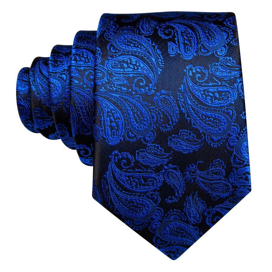 Deep Blue Paisley XL Tie, Pocket Square and Cufflinks tie sets - Sophisticated Gentlemen