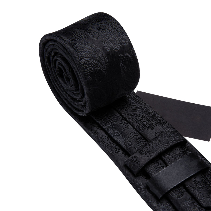 Black Paisley XL Tie, Pocket Square and Cufflinks tie sets - Sophisticated Gentlemen