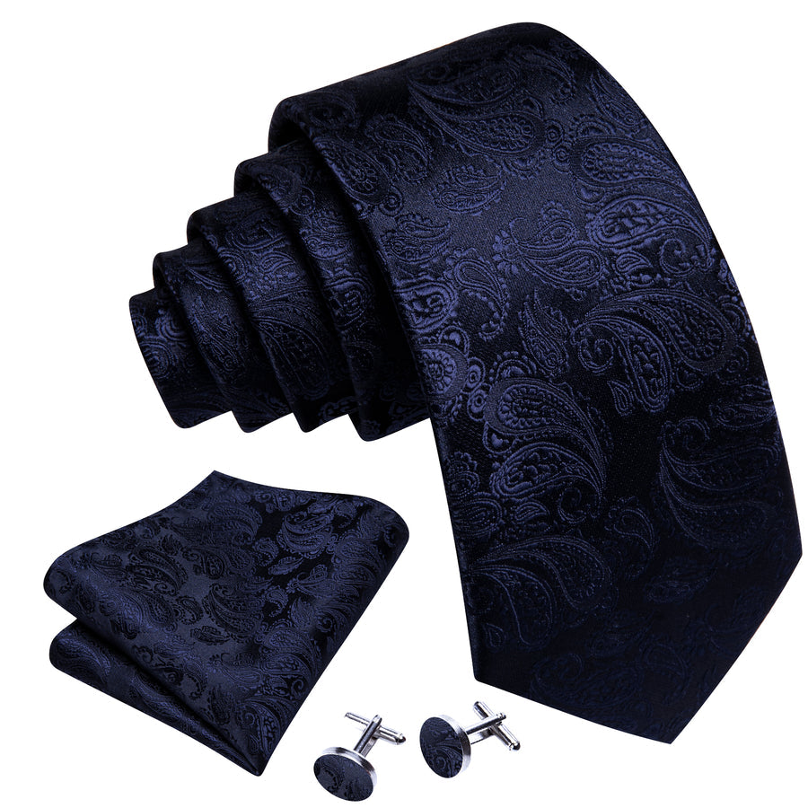 Navy Blue Paisley XL Tie, Pocket Square and Cufflinks tie sets - Sophisticated Gentlemen