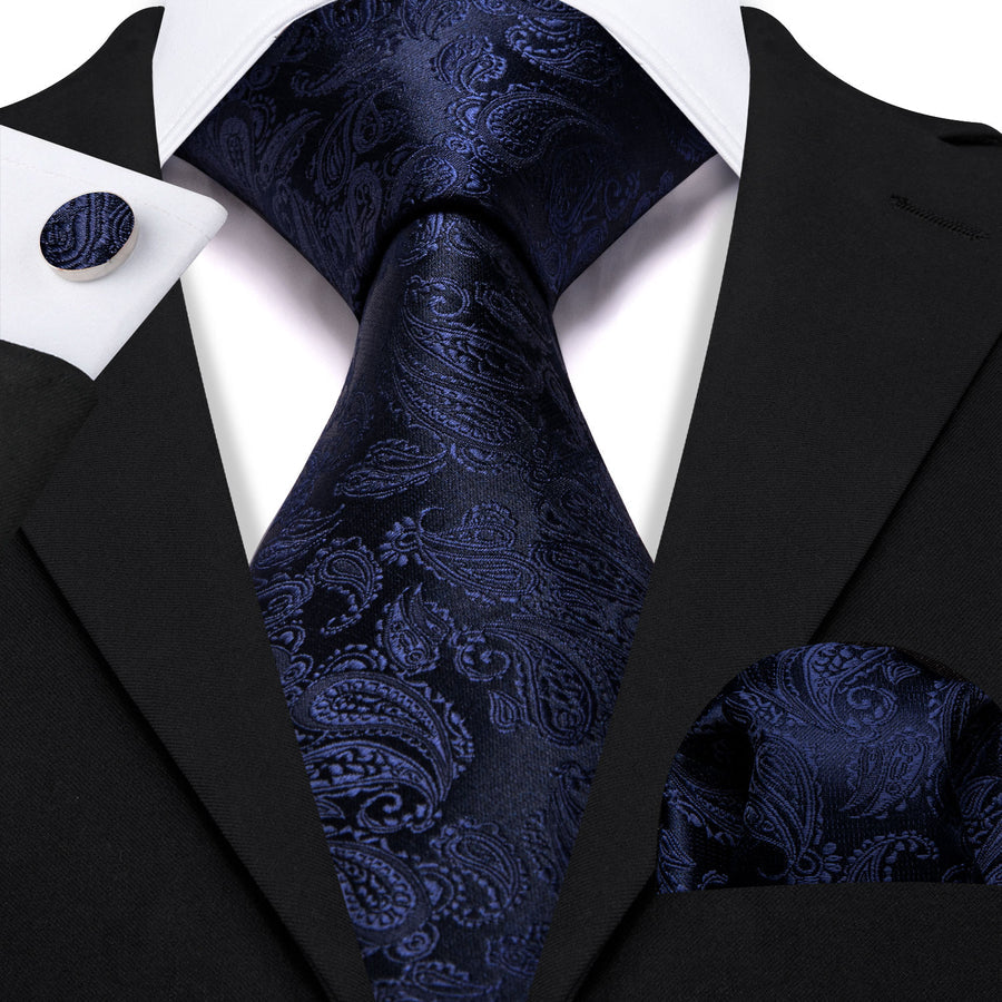 Navy Blue Paisley XL Tie, Pocket Square and Cufflinks tie sets - Sophisticated Gentlemen