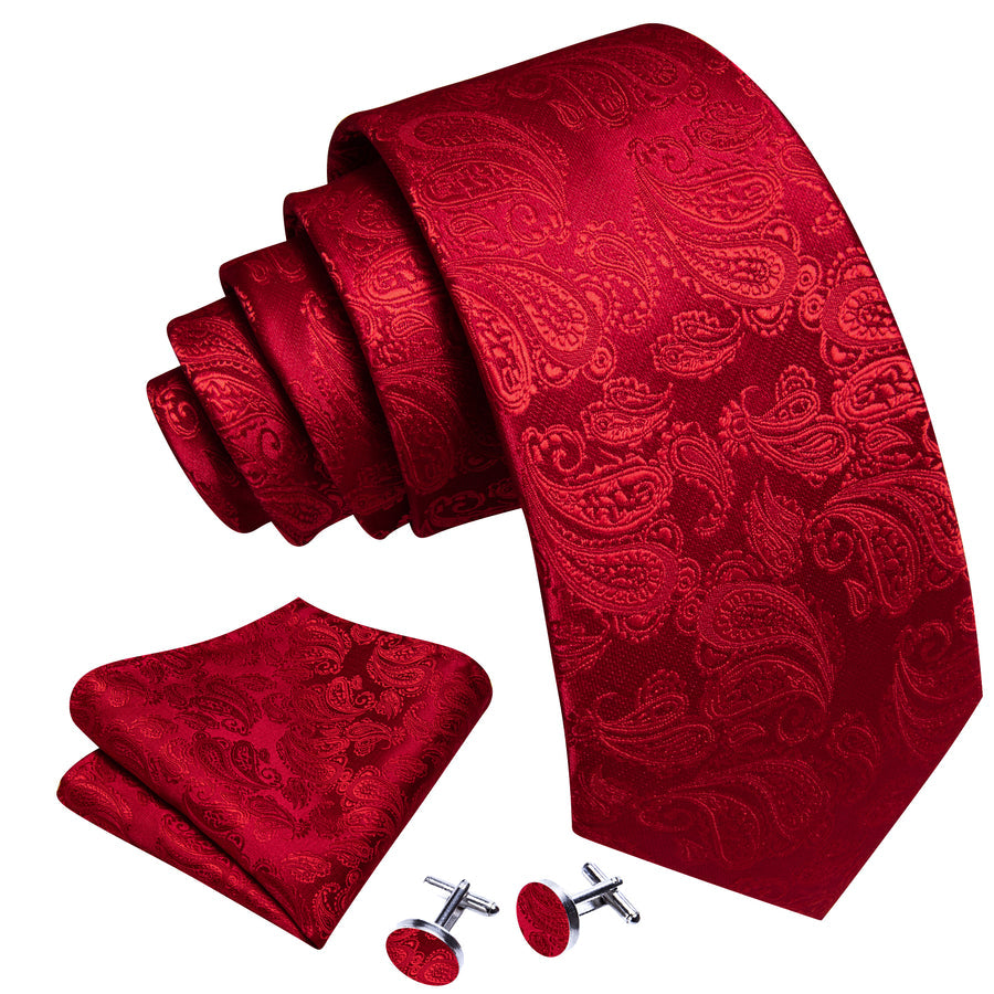 Light Red Paisley XL Tie, Pocket Square and Cufflinks tie sets - Sophisticated Gentlemen