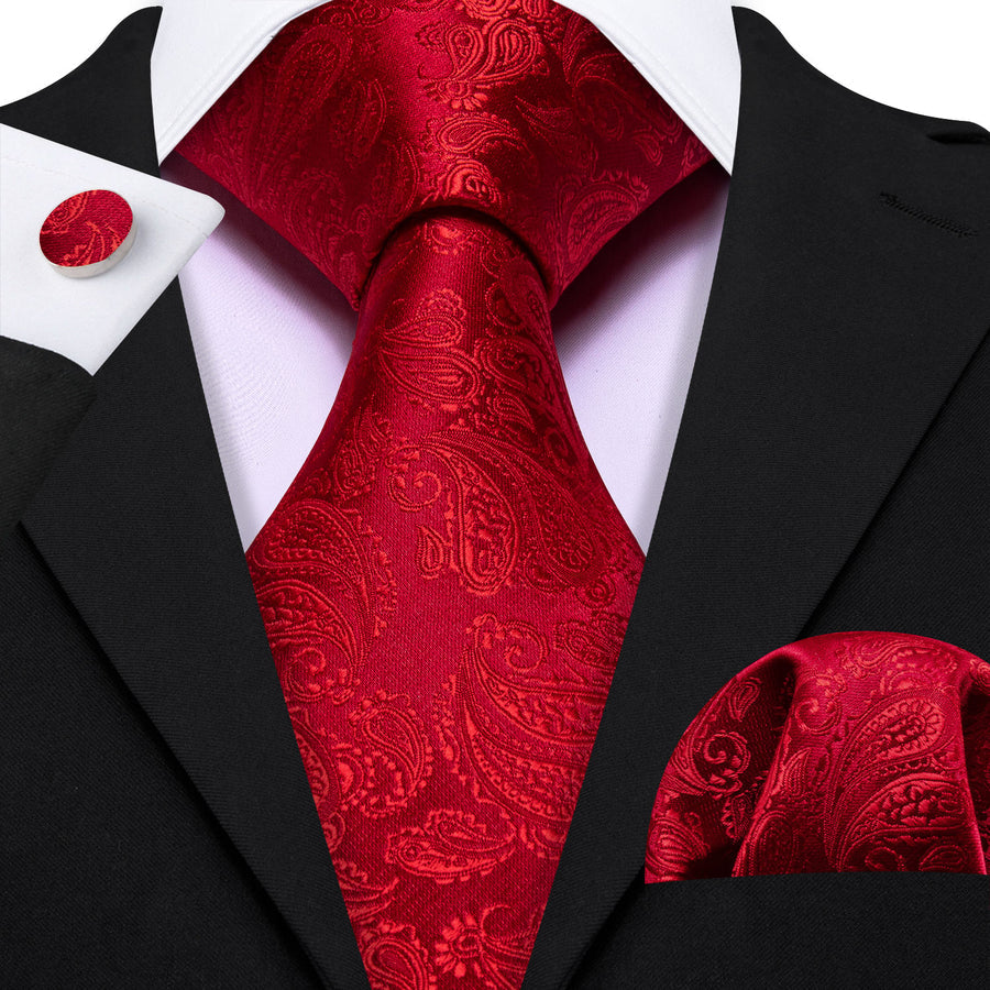 Light Red Paisley XL Tie, Pocket Square and Cufflinks tie sets - Sophisticated Gentlemen