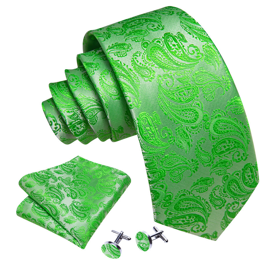 Green Paisley XL Tie, Pocket Square and Cufflinks tie sets - Sophisticated Gentlemen