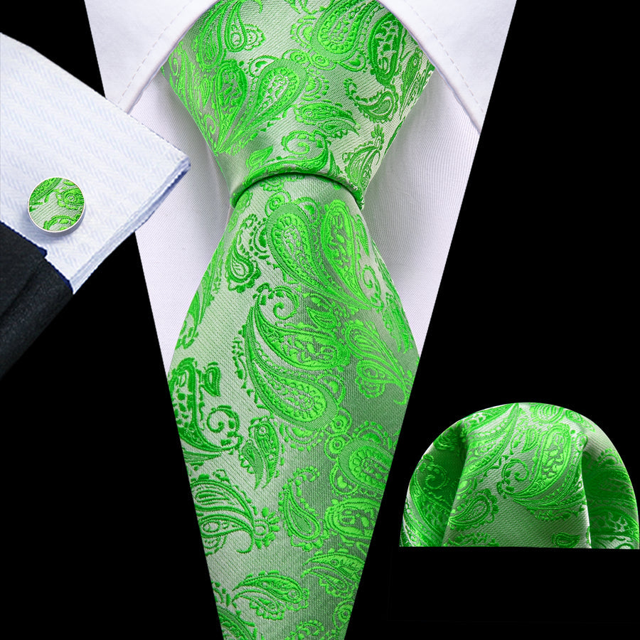 Green Paisley XL Tie, Pocket Square and Cufflinks tie sets - Sophisticated Gentlemen