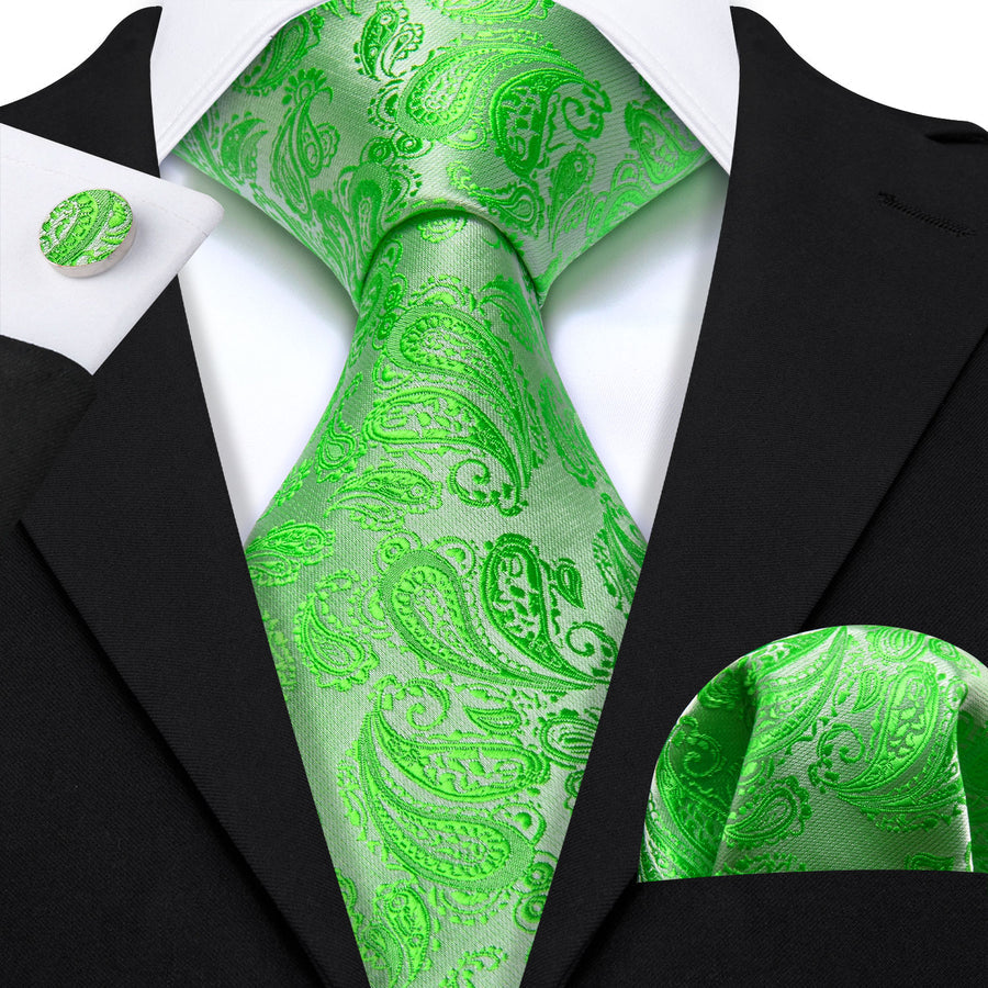 Green Paisley XL Tie, Pocket Square and Cufflinks tie sets - Sophisticated Gentlemen