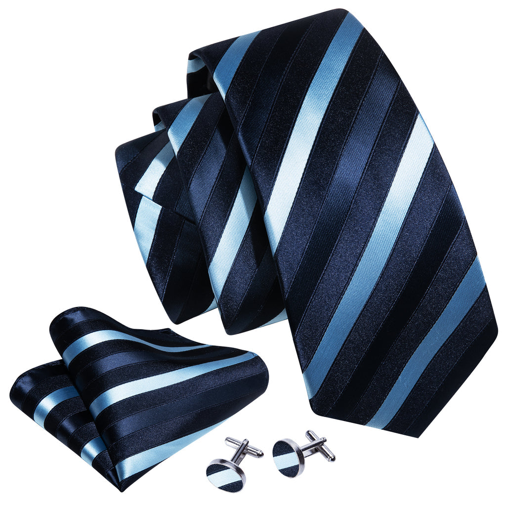 Blue Striped Silk Tie, Pocket Square and Cufflinks Set tie sets - Sophisticated Gentlemen