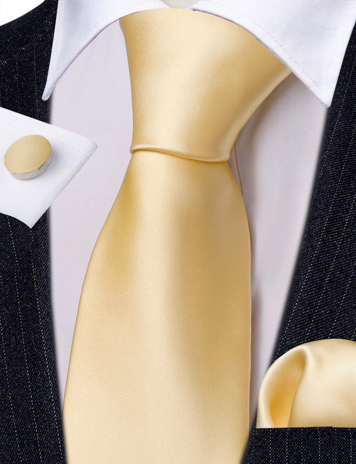 Gold Solid Silk Tie, Pocket Square and Cufflinks Set tie sets - Sophisticated Gentlemen