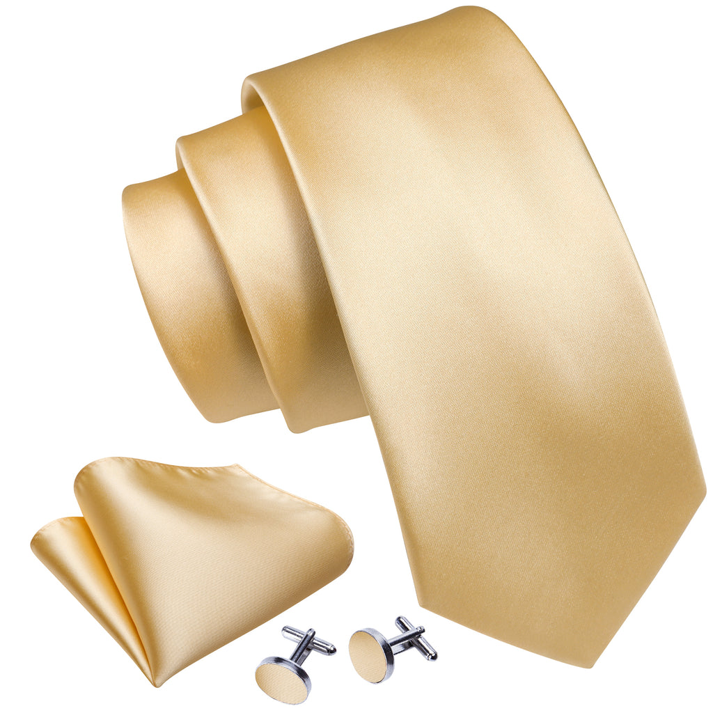 Gold Solid Silk Tie, Pocket Square and Cufflinks Set tie sets - Sophisticated Gentlemen