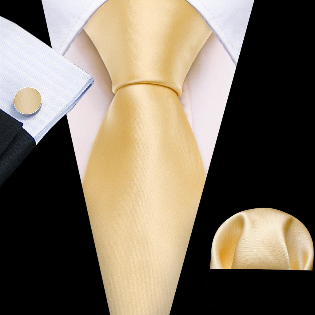 Gold Solid Silk Tie, Pocket Square and Cufflinks Set tie sets - Sophisticated Gentlemen