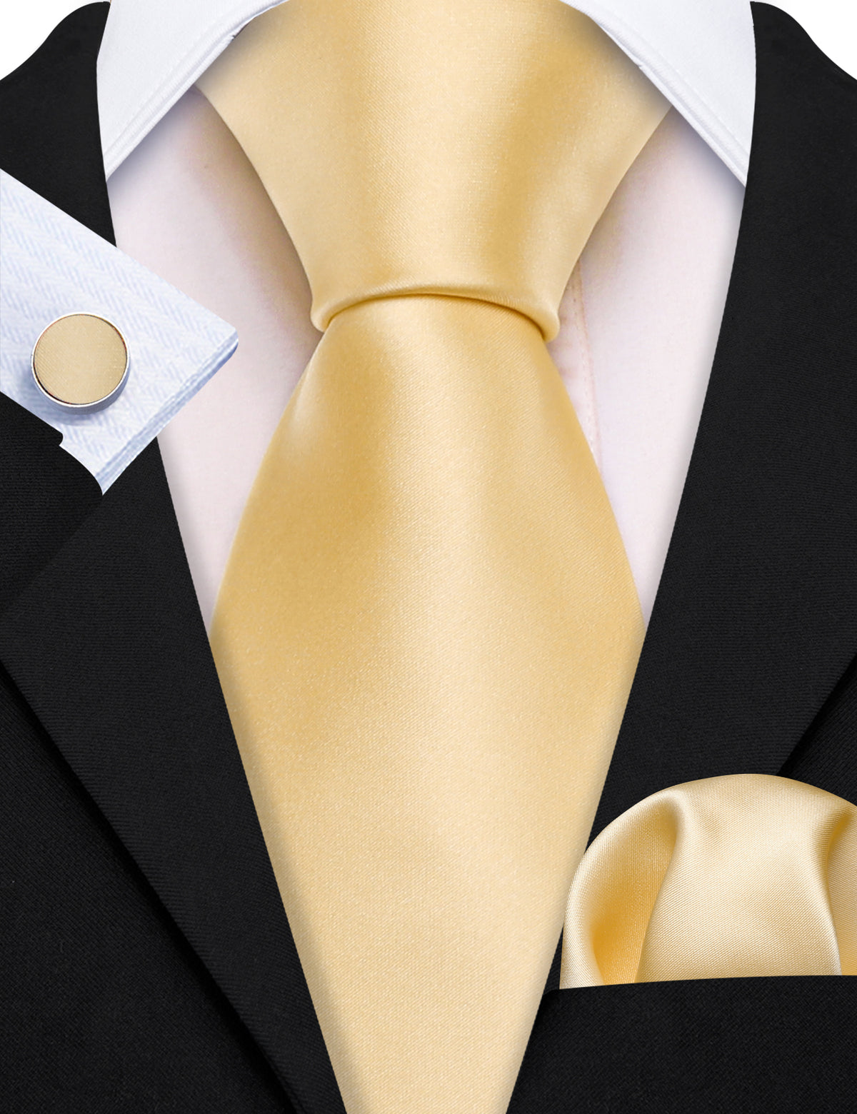 Gold Solid Silk Tie, Pocket Square and Cufflinks Set tie sets - Sophisticated Gentlemen