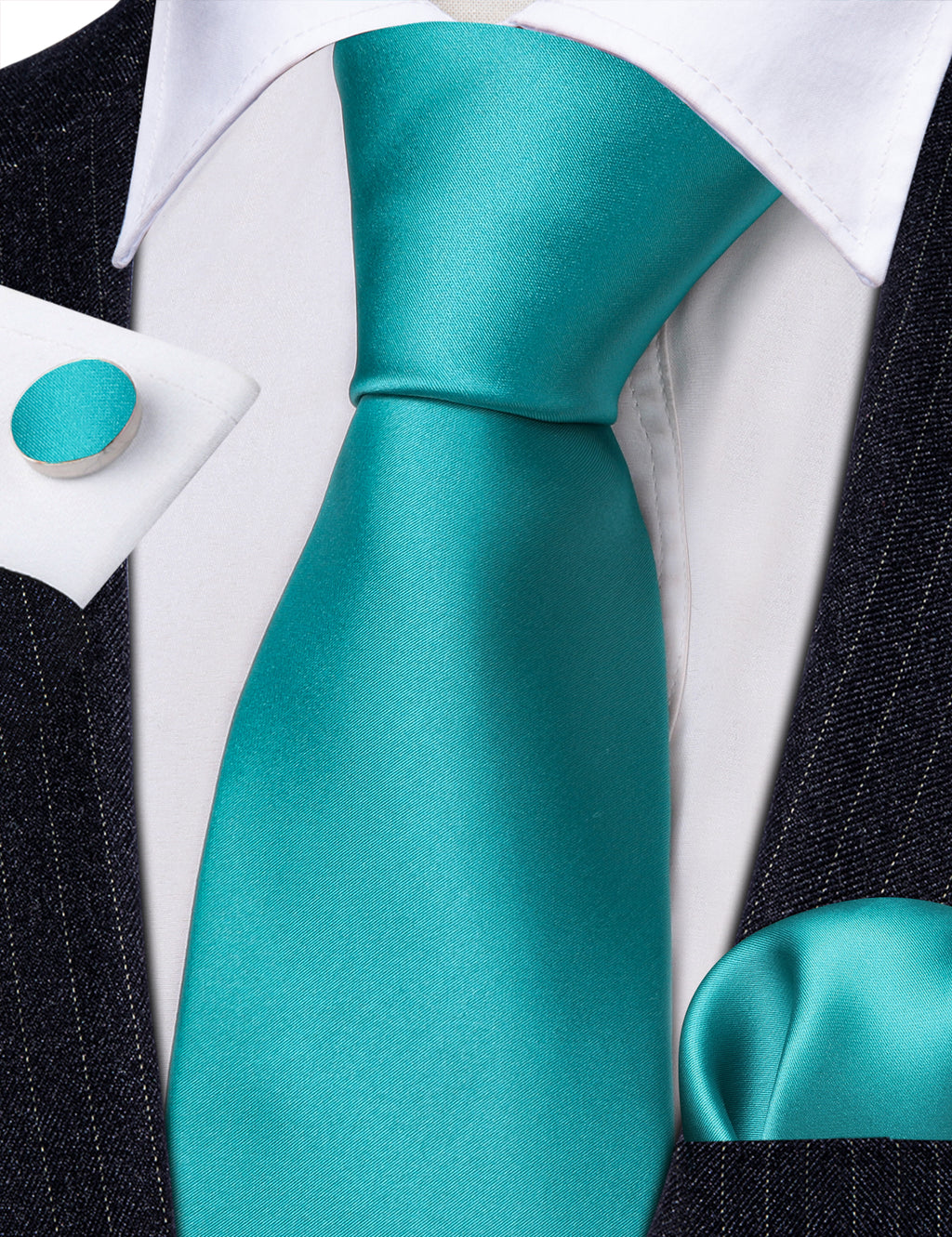Acid Blue Solid Silk Tie, Pocket Square and Cufflinks Set tie sets - Sophisticated Gentlemen