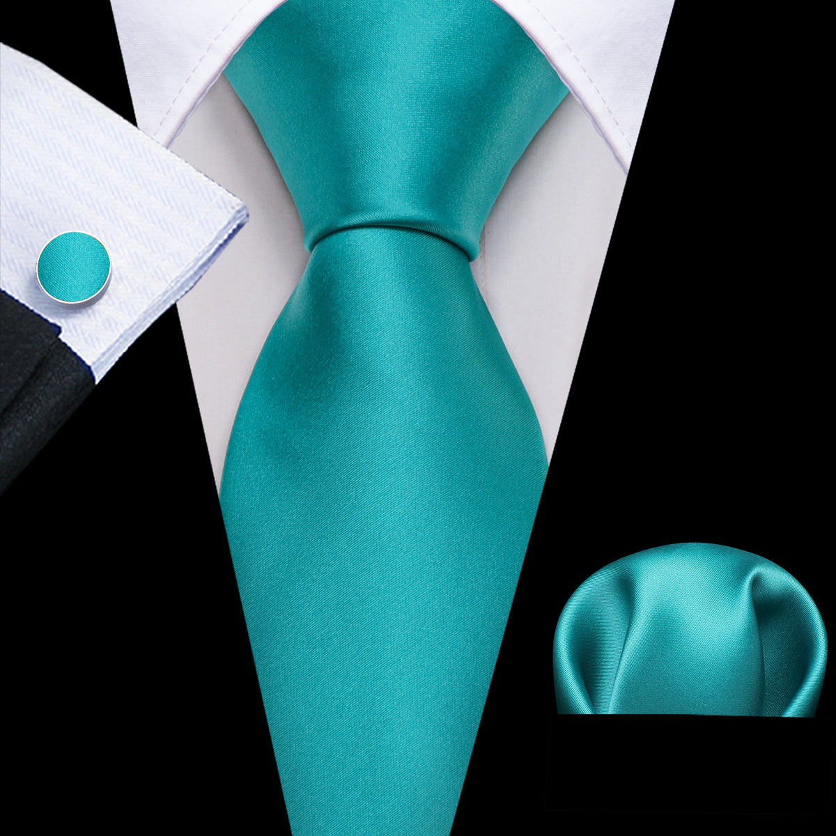Acid Blue Solid Silk Tie, Pocket Square and Cufflinks Set tie sets - Sophisticated Gentlemen
