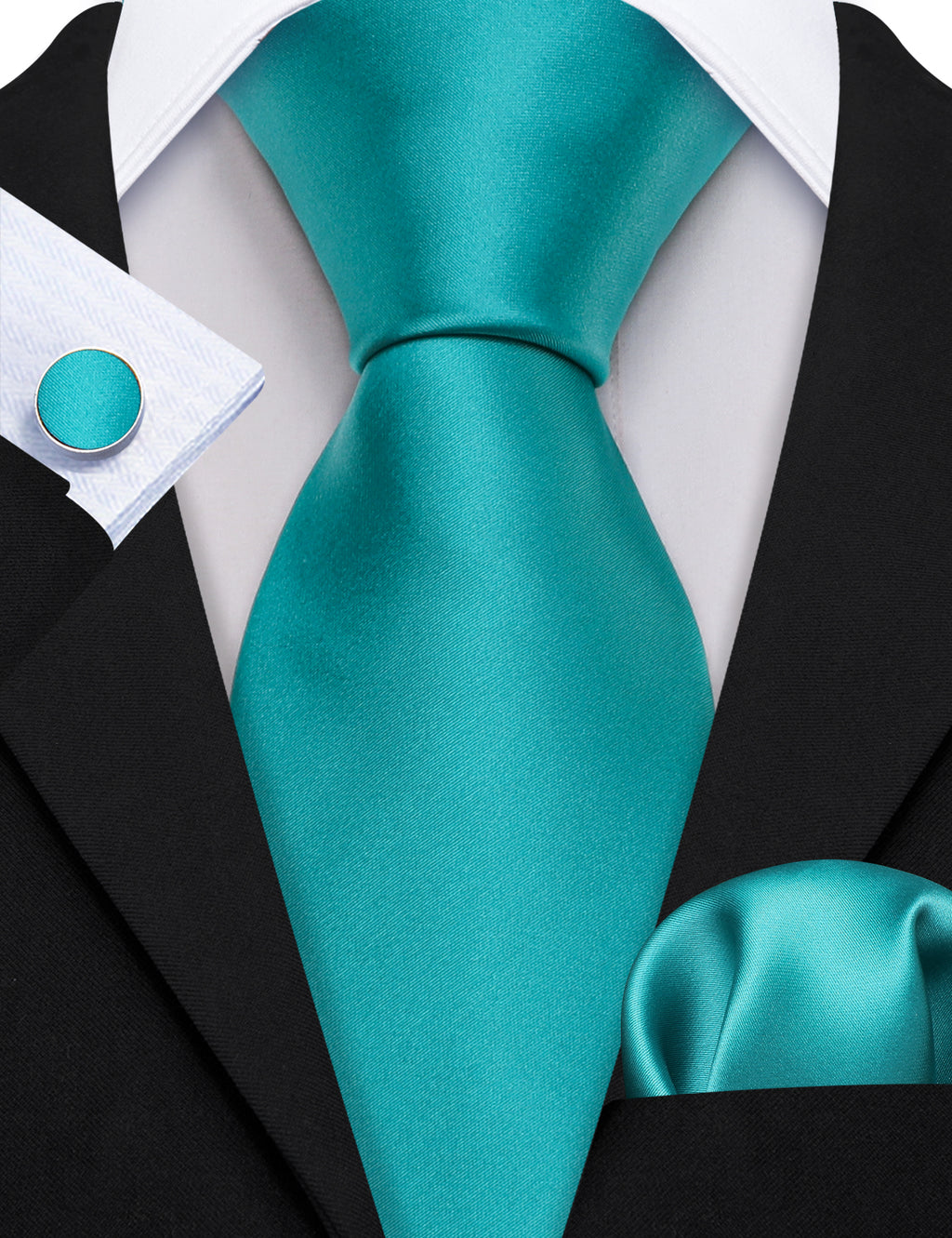 Acid Blue Solid Silk Tie, Pocket Square and Cufflinks Set tie sets - Sophisticated Gentlemen