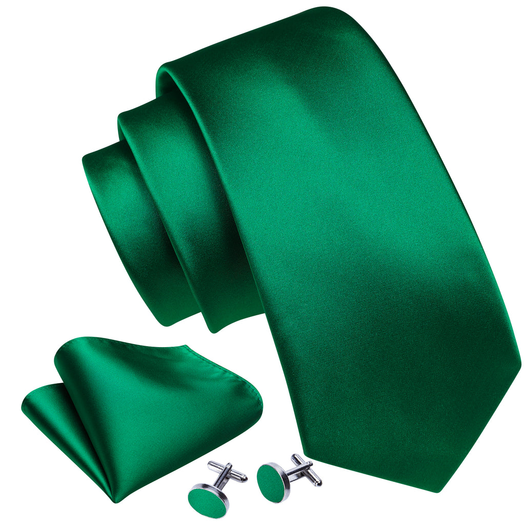 Emerald Green Solid Silk Tie, Pocket Square and Cufflinks Set tie sets - Sophisticated Gentlemen