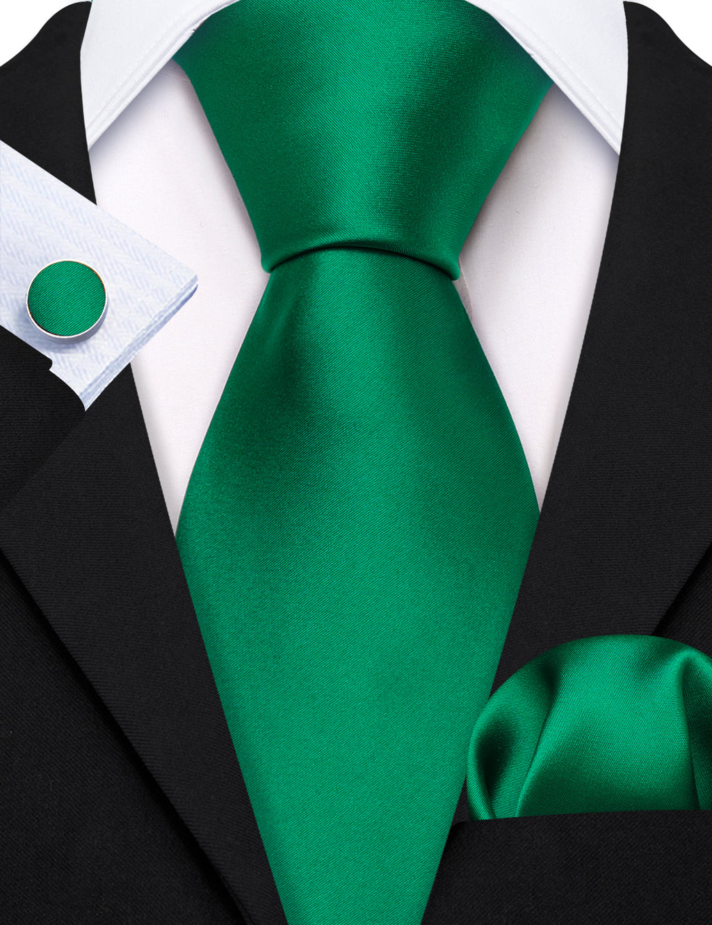 Emerald Green Solid Silk Tie, Pocket Square and Cufflinks Set tie sets - Sophisticated Gentlemen