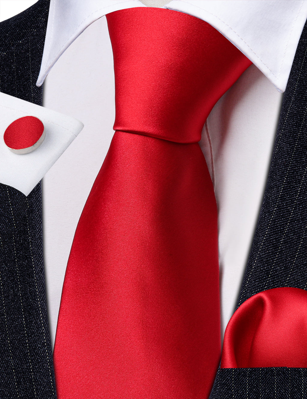 Red Solid Silk Satin Tie, Pocket Square and Cufflinks Set tie sets - Sophisticated Gentlemen