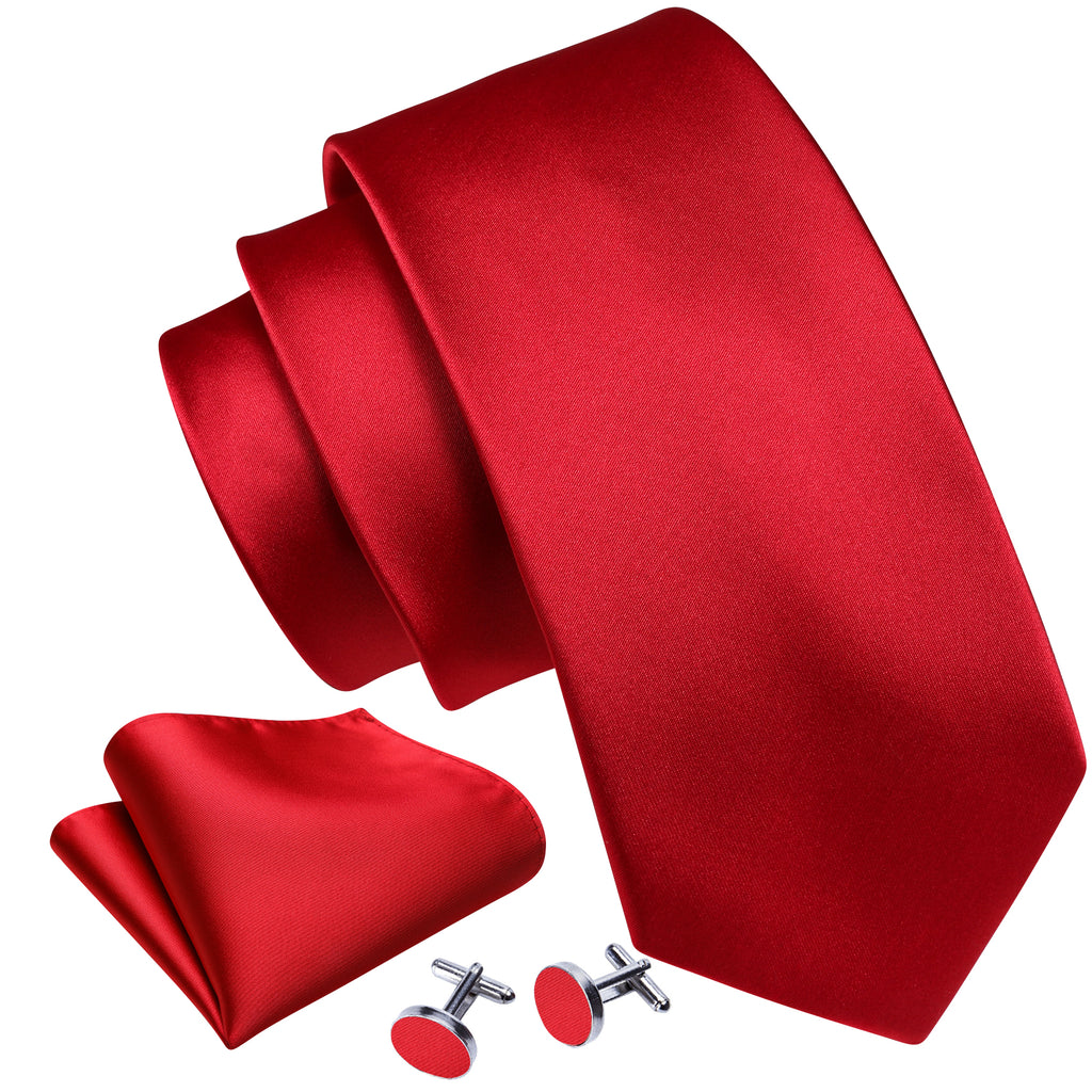 Red Solid Silk Satin Tie, Pocket Square and Cufflinks Set tie sets - Sophisticated Gentlemen