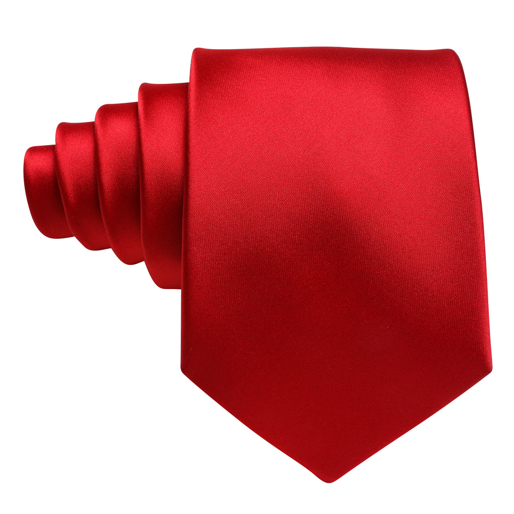 Red Solid Silk Satin Tie, Pocket Square and Cufflinks Set tie sets - Sophisticated Gentlemen