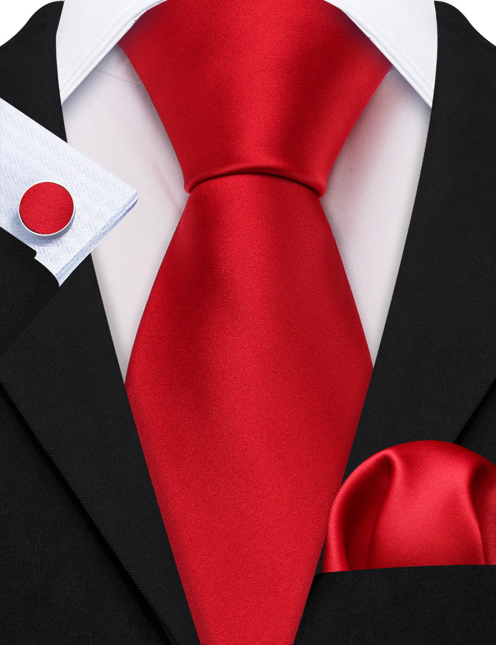 Red Solid Silk Satin Tie, Pocket Square and Cufflinks Set tie sets - Sophisticated Gentlemen
