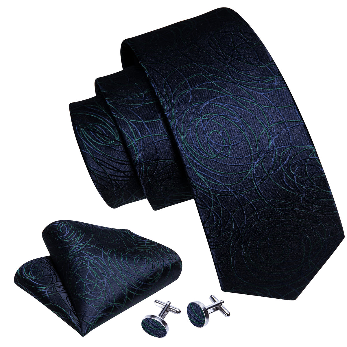 Blue Green Line Silk Tie, Pocket Square and Cufflinks Set tie sets - Sophisticated Gentlemen