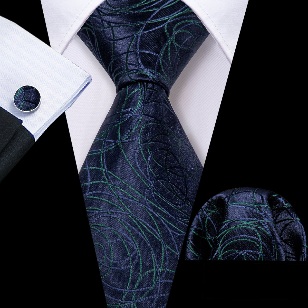 Blue Green Line Silk Tie, Pocket Square and Cufflinks Set tie sets - Sophisticated Gentlemen