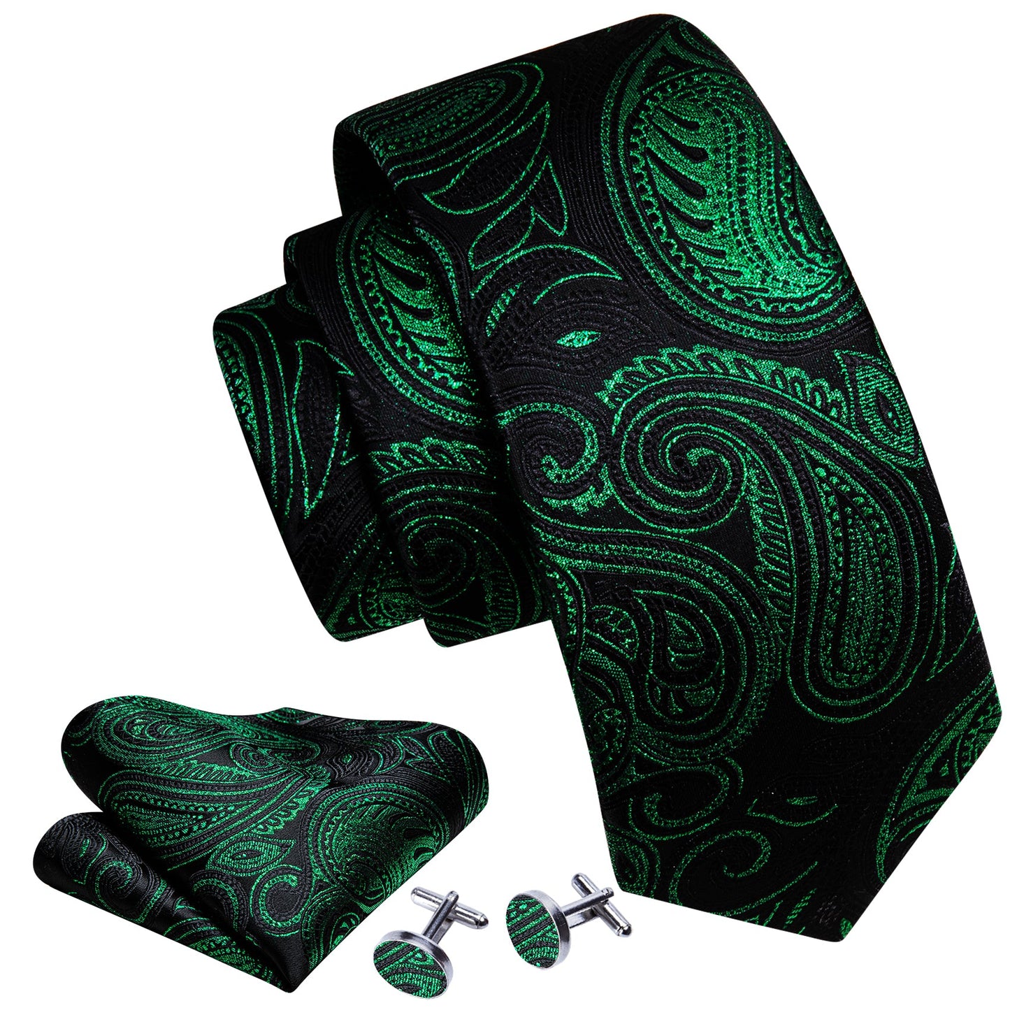 Green Valley Tie, Pocket Square and Cufflinks tie set - Sophisticated Gentlemen