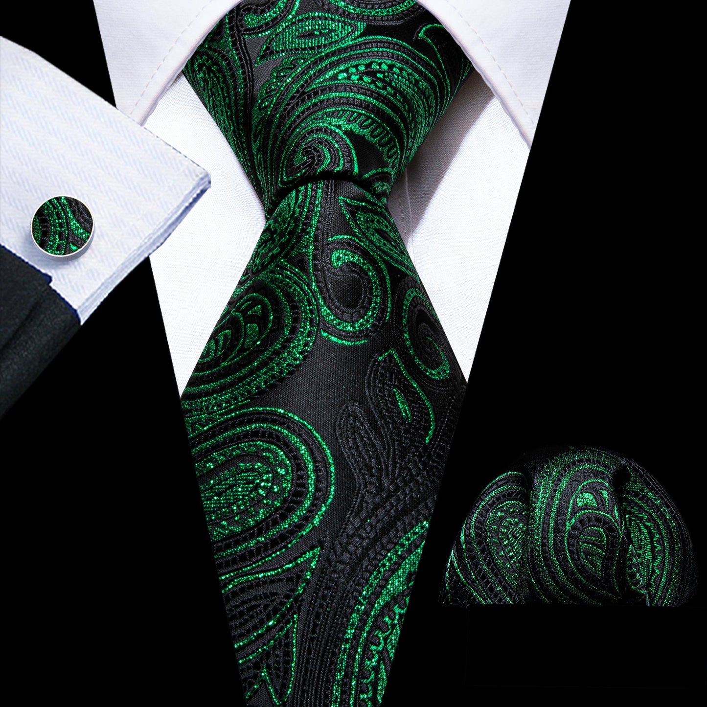 Green Valley Tie, Pocket Square and Cufflinks tie set - Sophisticated Gentlemen