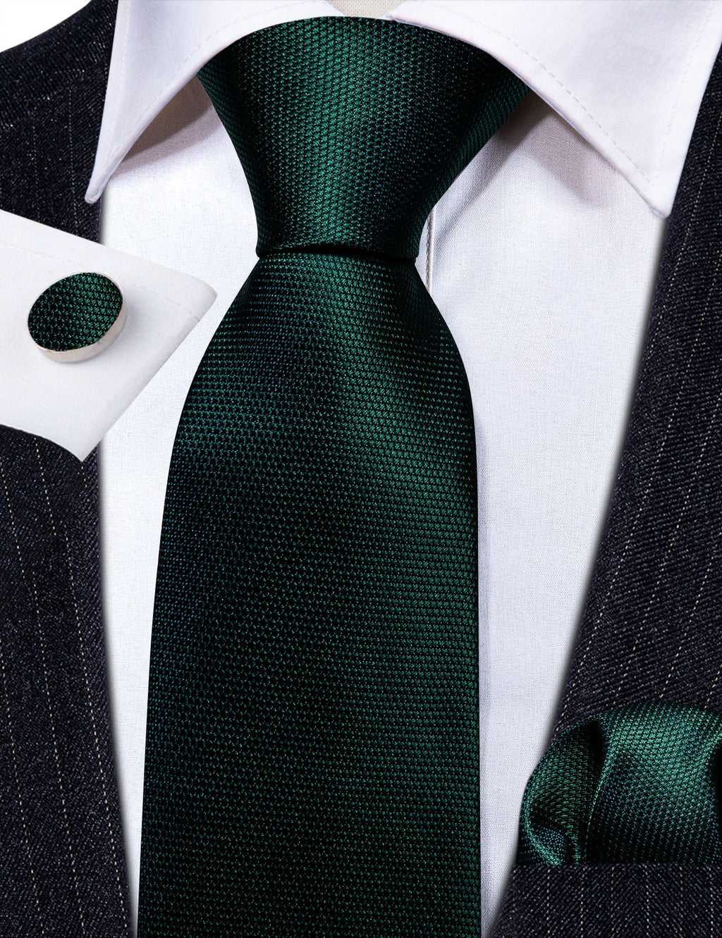 Green Solid Silk Tie, Pocket Square and Cufflinks Set tie sets - Sophisticated Gentlemen