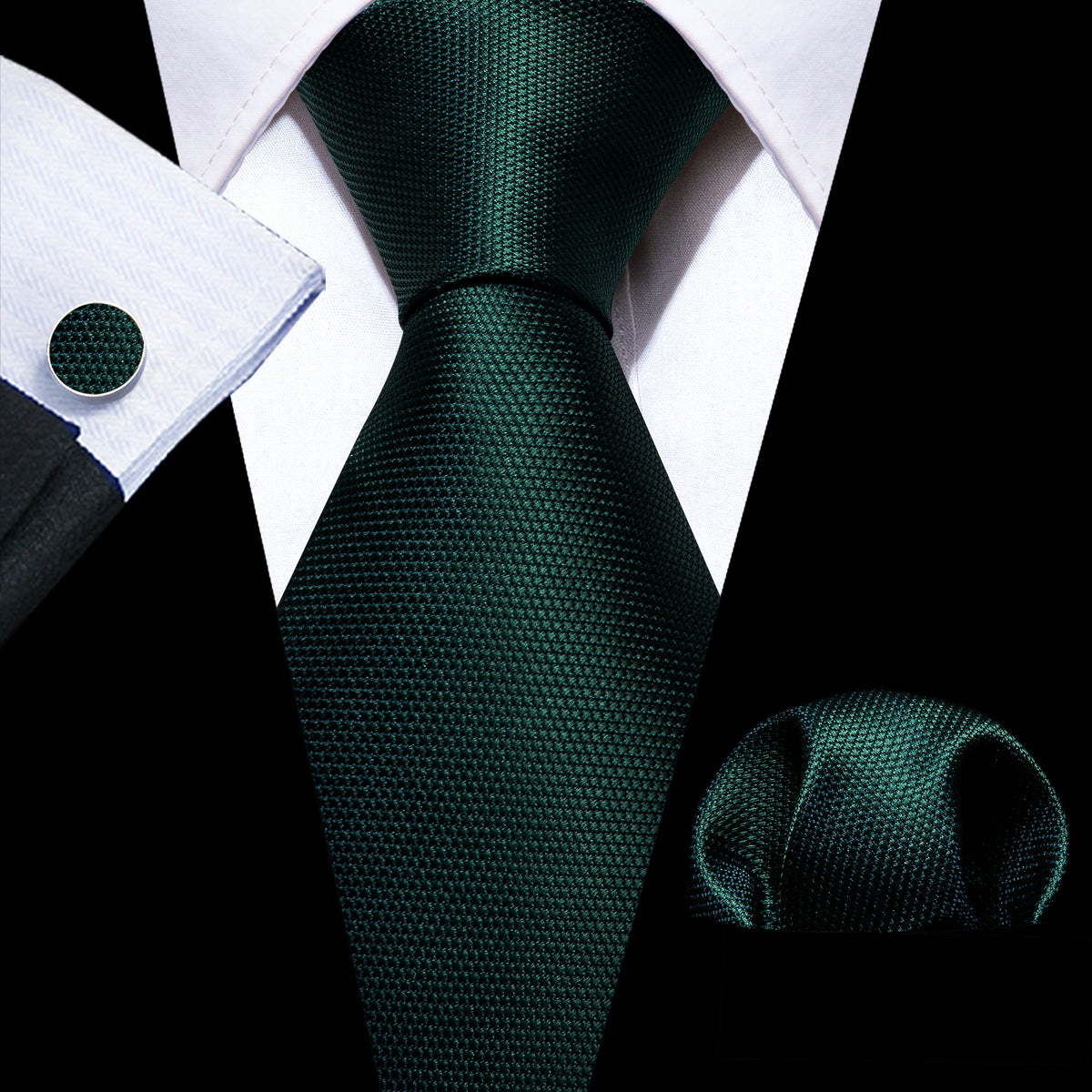 Green Solid Silk Tie, Pocket Square and Cufflinks Set tie sets - Sophisticated Gentlemen