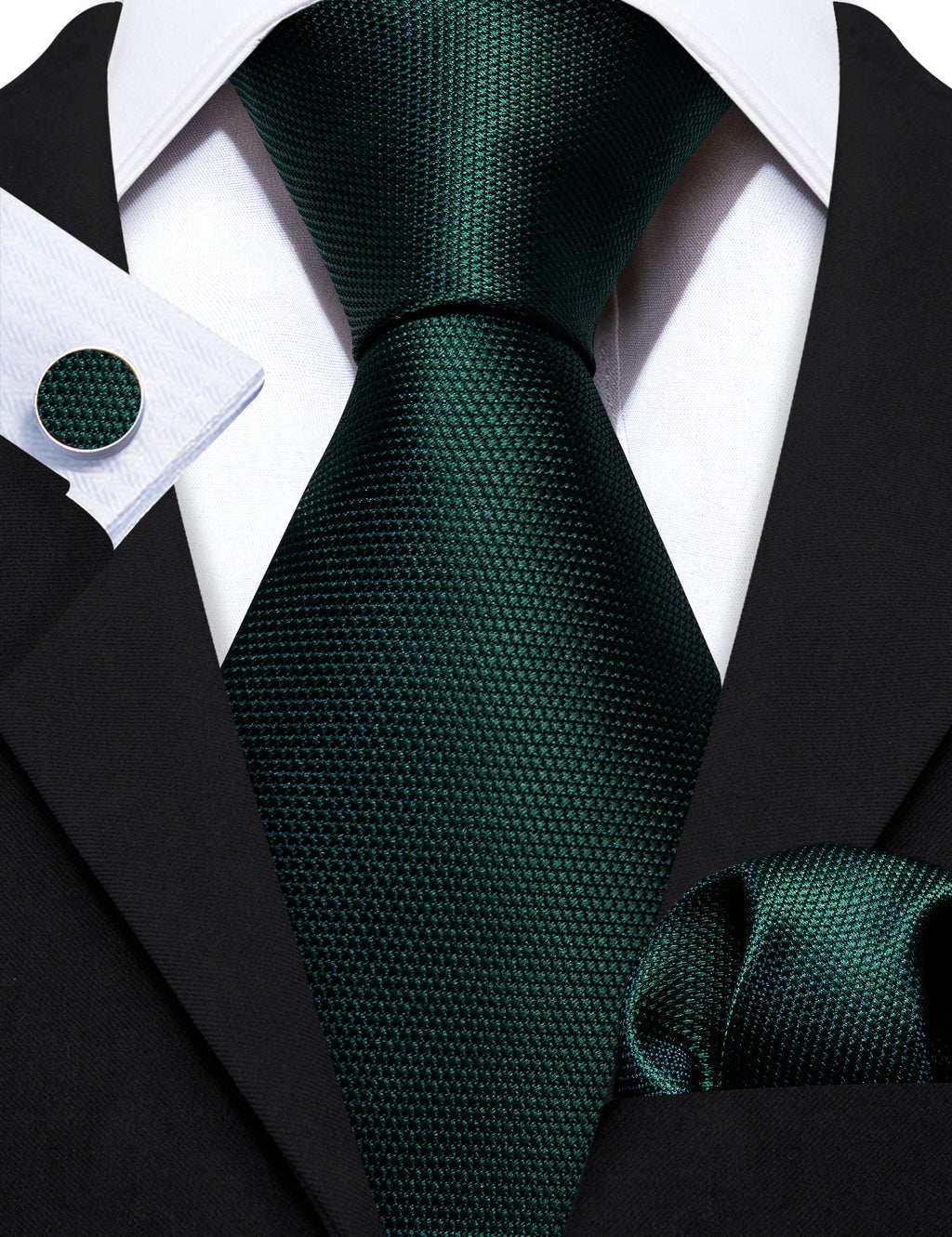 Green Solid Silk Tie, Pocket Square and Cufflinks Set tie sets - Sophisticated Gentlemen