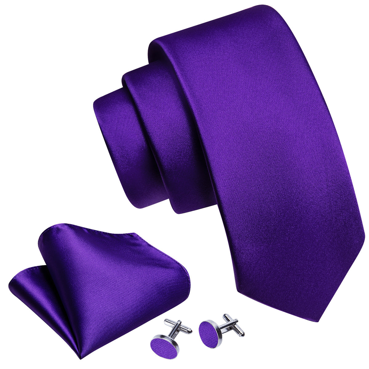 Purple Violet Solid Silk Tie, Pocket Square and Cufflinks Set tie sets - Sophisticated Gentlemen