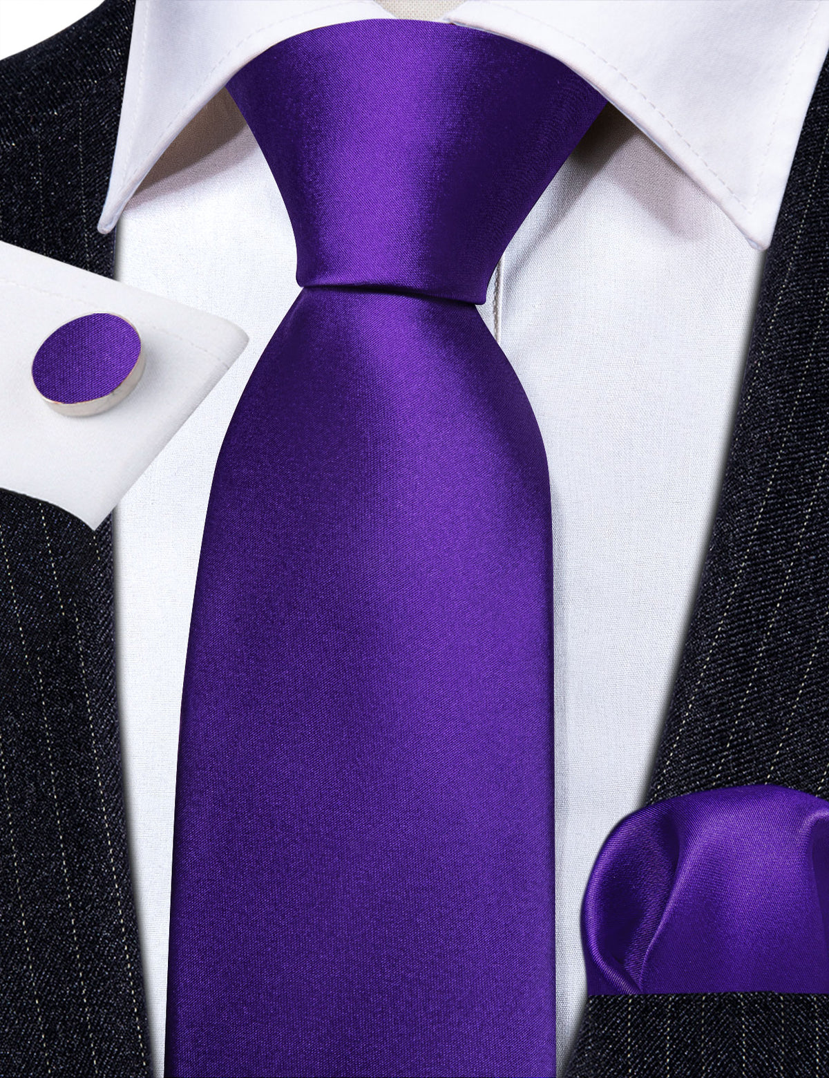 Purple Violet Solid Silk Tie, Pocket Square and Cufflinks Set tie sets - Sophisticated Gentlemen