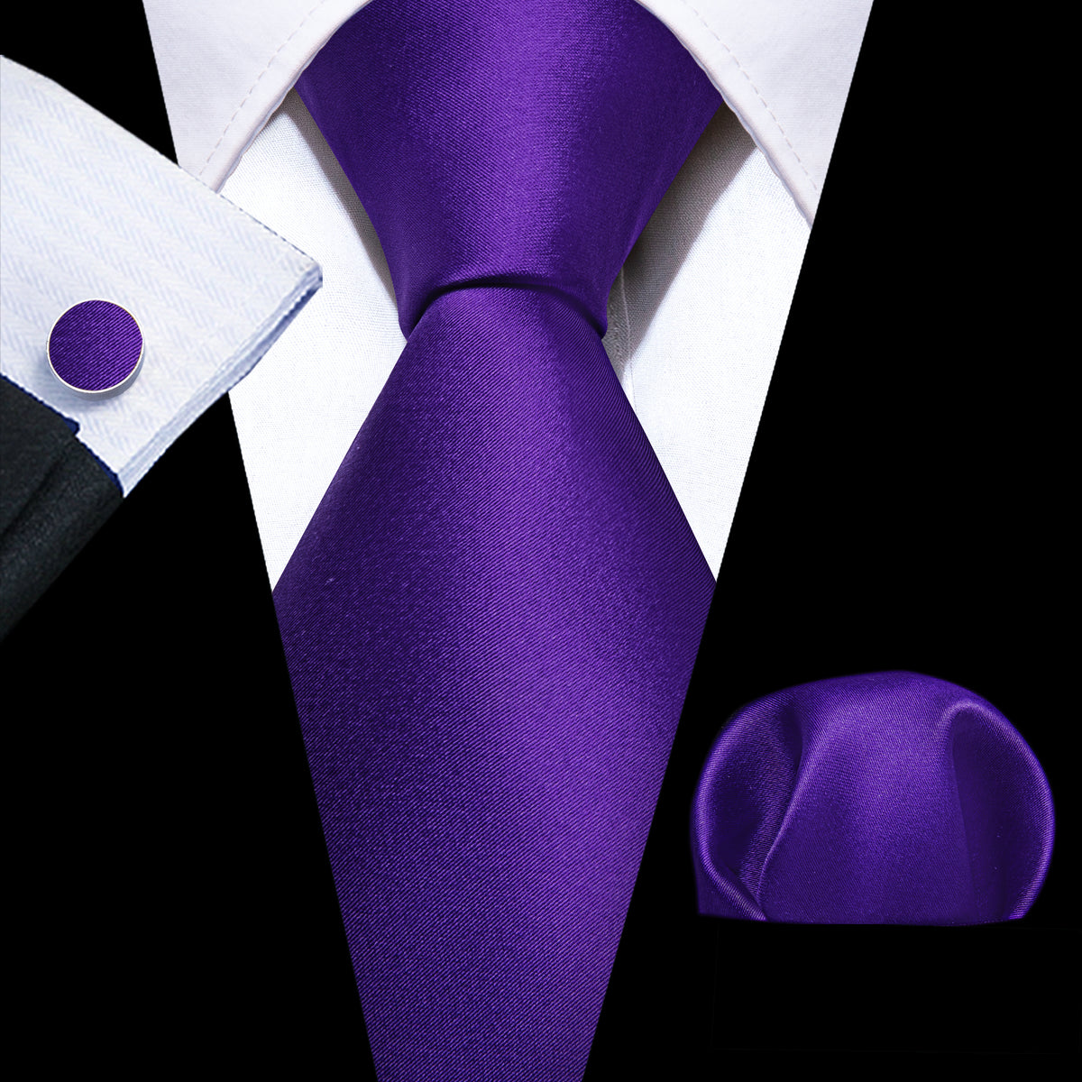 Purple Violet Solid Silk Tie, Pocket Square and Cufflinks Set tie sets - Sophisticated Gentlemen