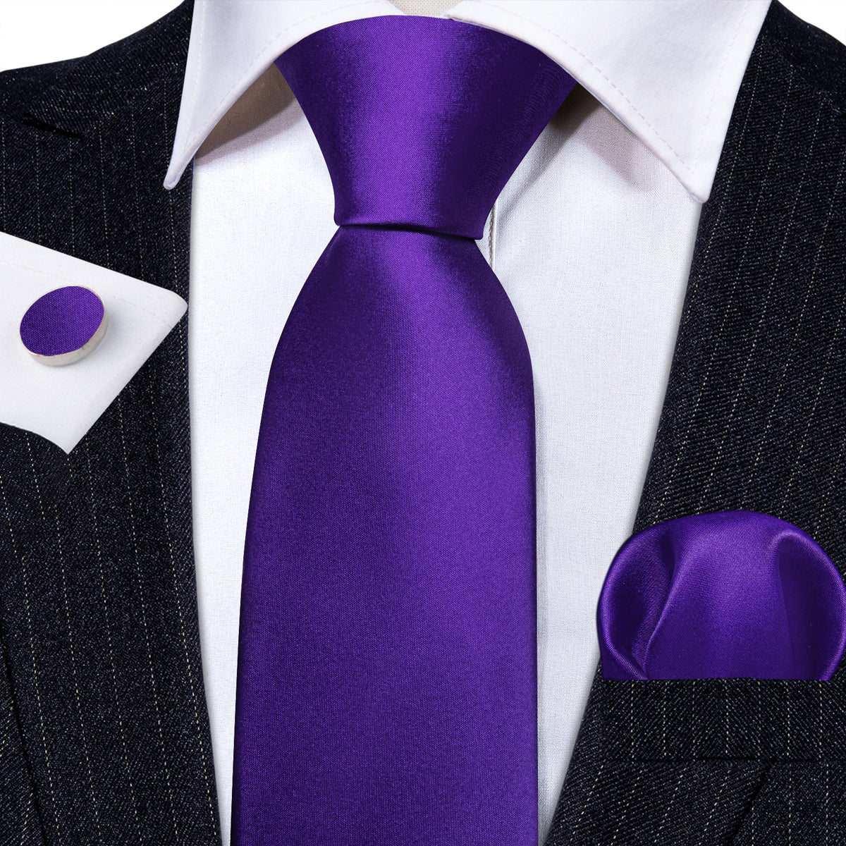Purple Violet Solid Silk Tie, Pocket Square and Cufflinks Set tie sets - Sophisticated Gentlemen